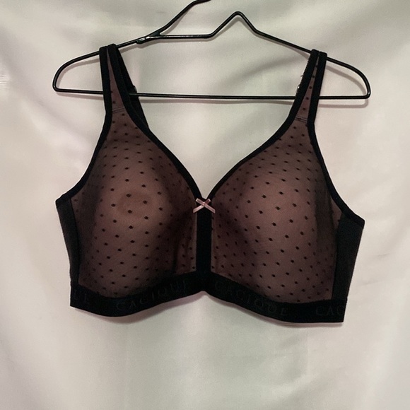 Cacique LIGHTLY LINED NO WIRE WO SIZE 44C Sheer Black and Pink Dot Bra. CLEAN - Picture 7 of 11